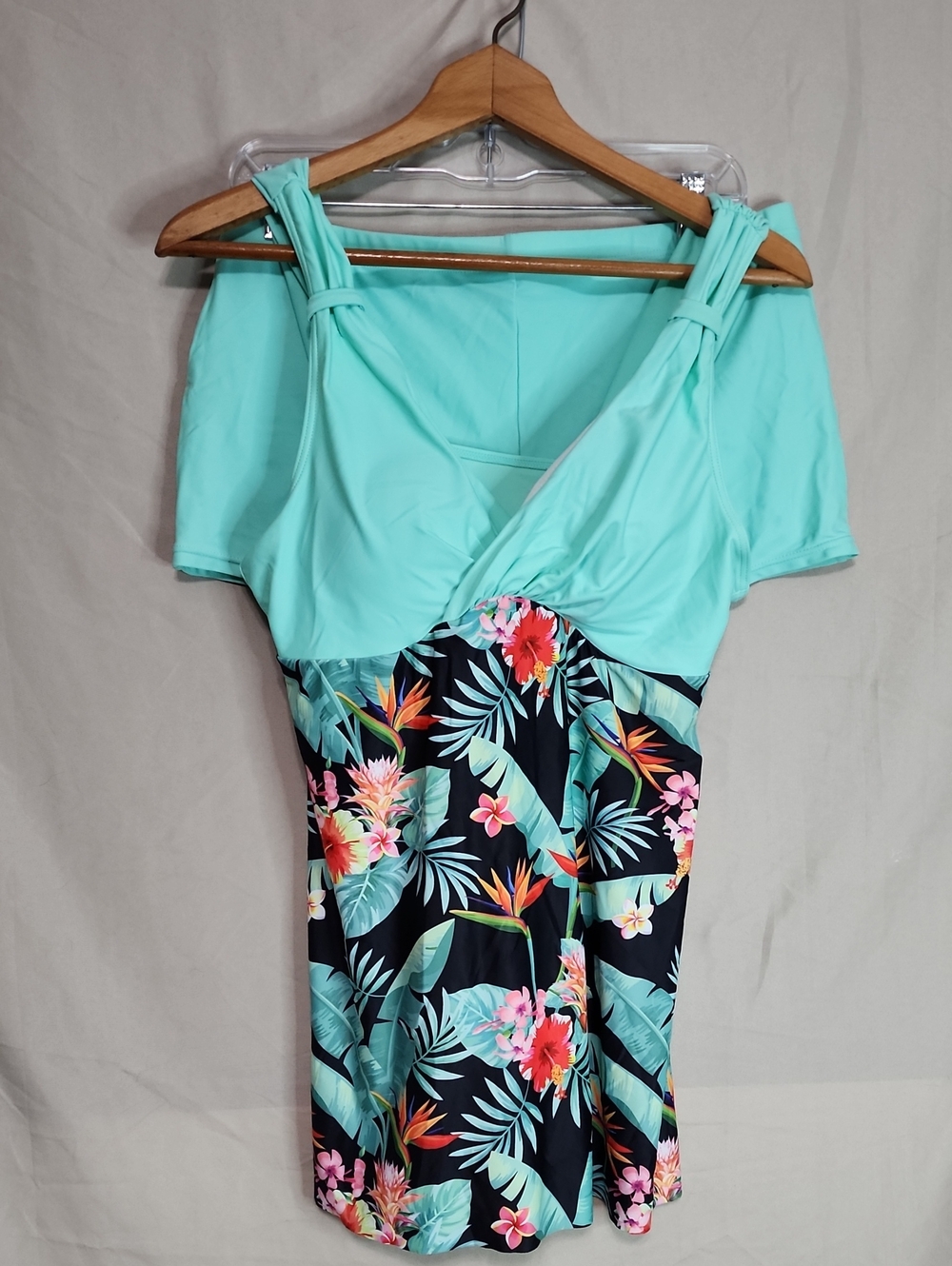 Turquoise & Floral Tankini 2 Piece Bathing Suit